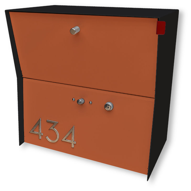 Locking Small Package WallMount Mailbox, Jet Black/Orange, Yes