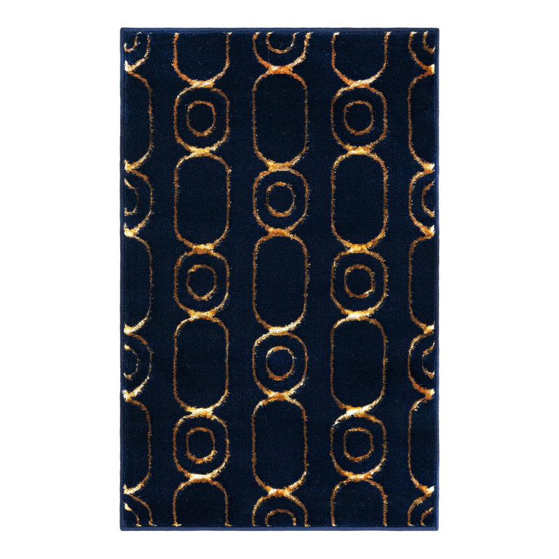 Latitude Run® Column Novica Rug Navy Blue and Gold, Rectangle 2' x 3'1"