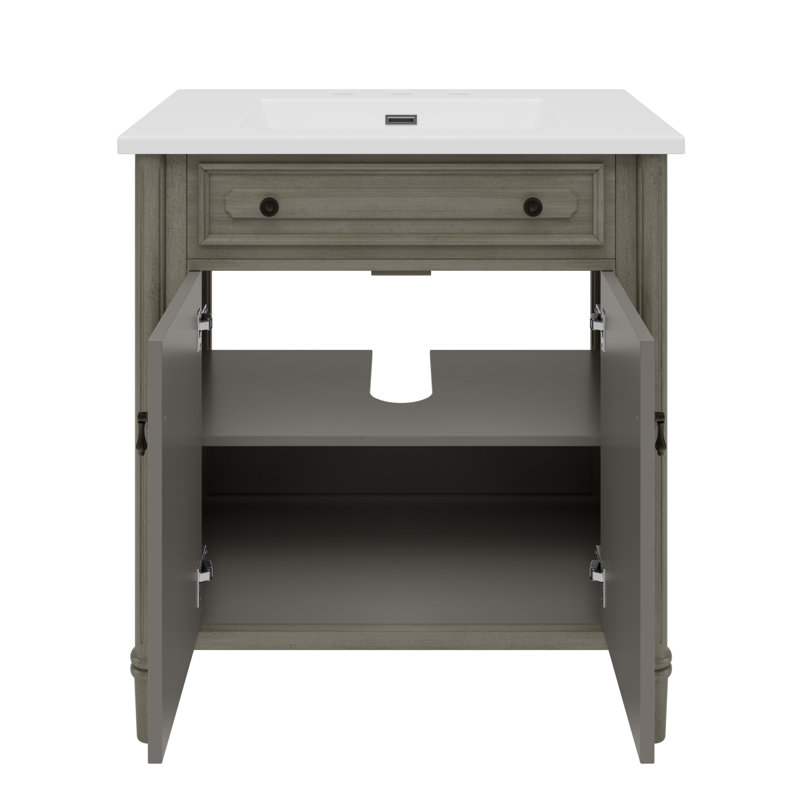 31" Bathroom Freestanding Vanity With Ceramic Sink, Soft-Close Doors & Adjustable Shelf, Antique Grey