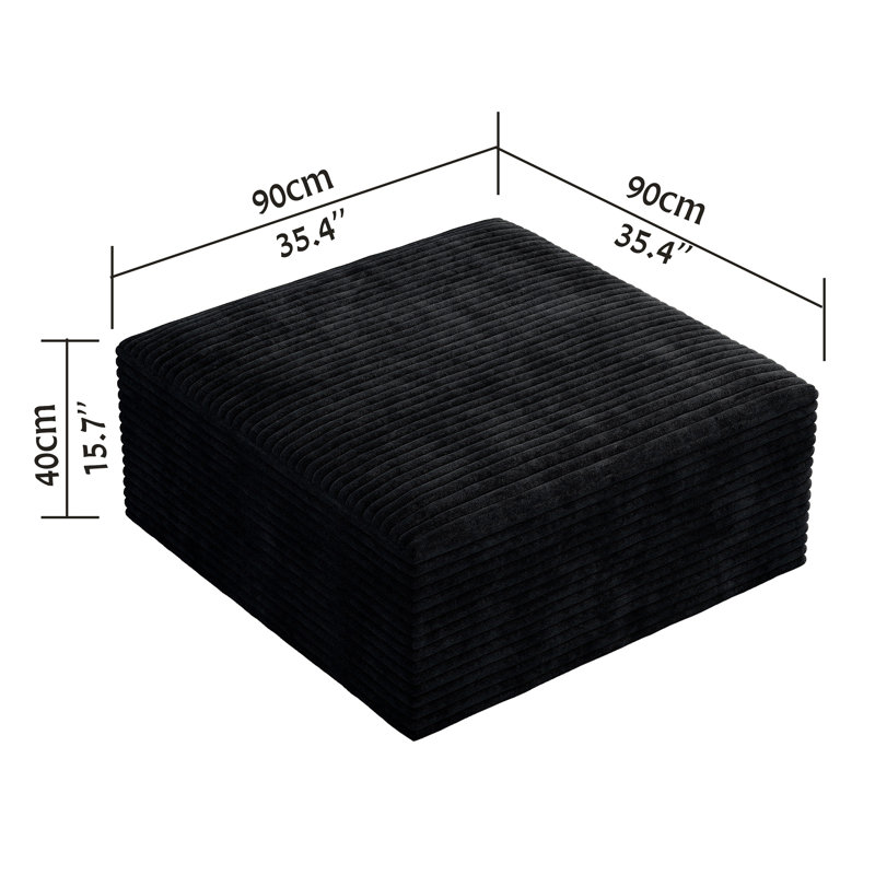 Abdou 35.4" Compression Ottoman, Corduroy Cloud Couch, Black