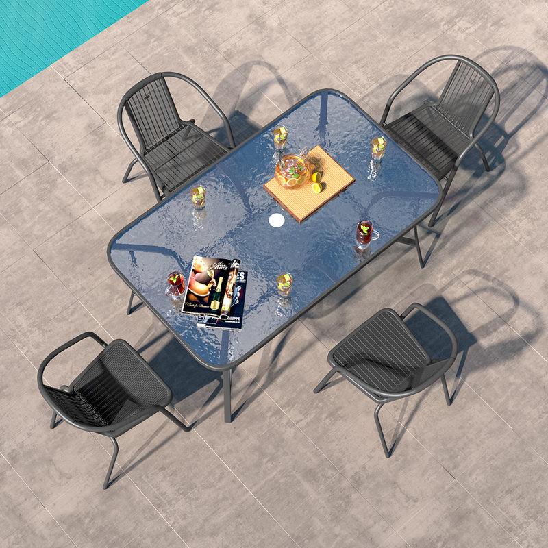 Mclaurin 4 - Person Patio Dining Set with Rectangular Table, Black, 72cm H x 90cm W