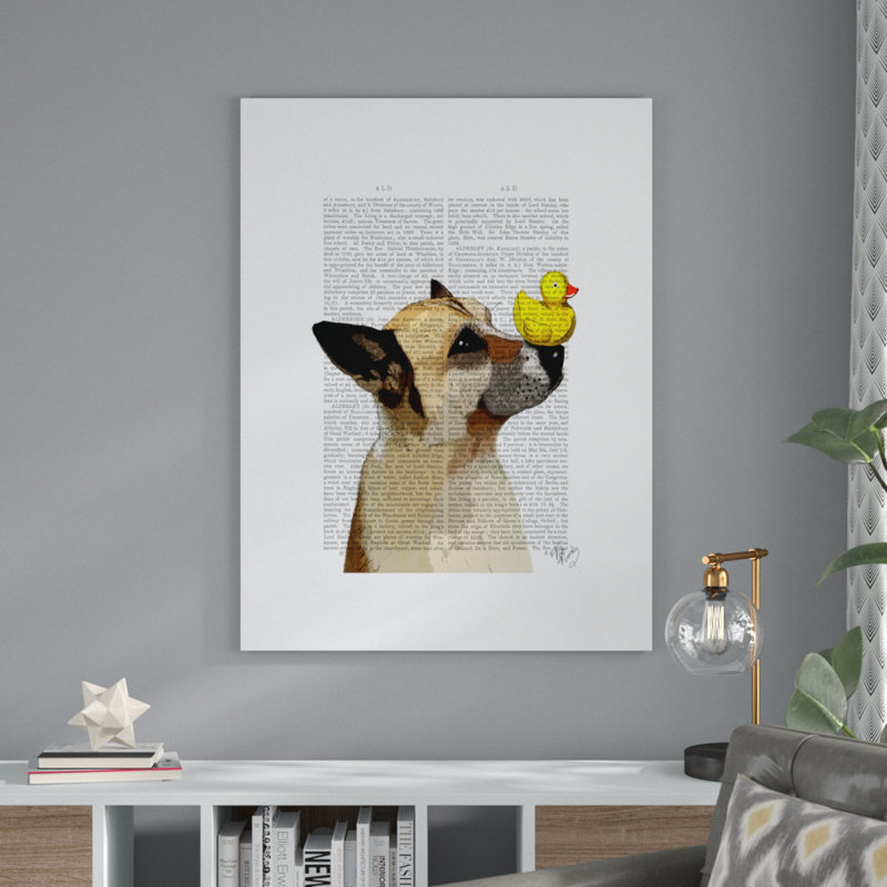 'German Shepherd Dog and Duck' Graphic Art Print on Wrapped Canvas, 19" H x 14" W x 2" D