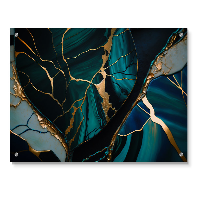 «Abstract Geode Green I», art mural abstrait en marbre, H 12 po x l 20 po