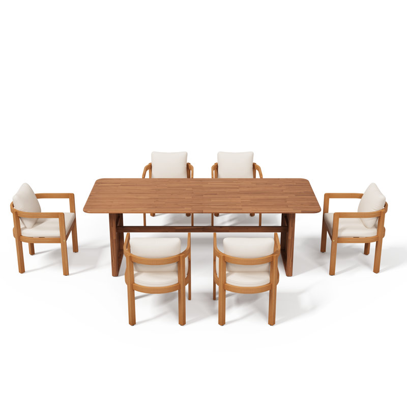 Ensemble repas pour 6 personnes avec table rectangulaire en bois d'acacia, 6