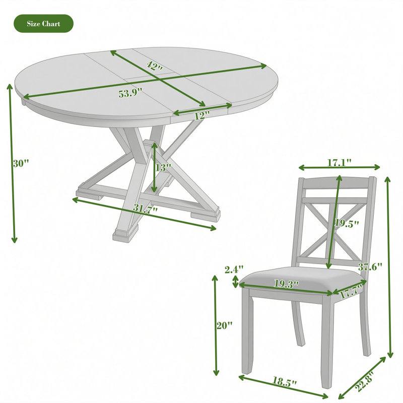 Ensemble de table de salle à manger rétro extensible avec 4 chaises rembourrées Retro, Gris