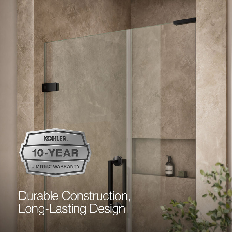 Components 71-1/2-In X 46-3/4-In Frameless Pivot Shower Door With 3/8-In Crystal Clear Glass And Back-To-Back Vertical Door Pulls