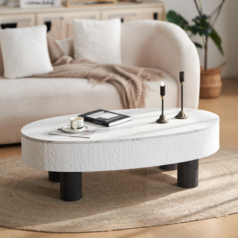 Table basse ovale avec tiroir caché et espace de rangement
