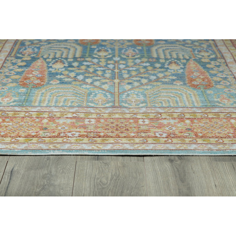 Tapis oriental bleu / beige Hatton, Tapis de couloir 2 pi 3 po x 8 pi