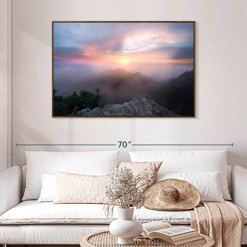 Paysage de Great Smoky Mountain, 46 po x 31 po, Cadre flottant noyer