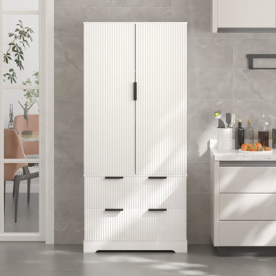 Modern Fluted Kitchen Pantry Hargett with 2 Large Drawers and 8-Door Spice Rack, Freestanding Storage for Multiple Rooms