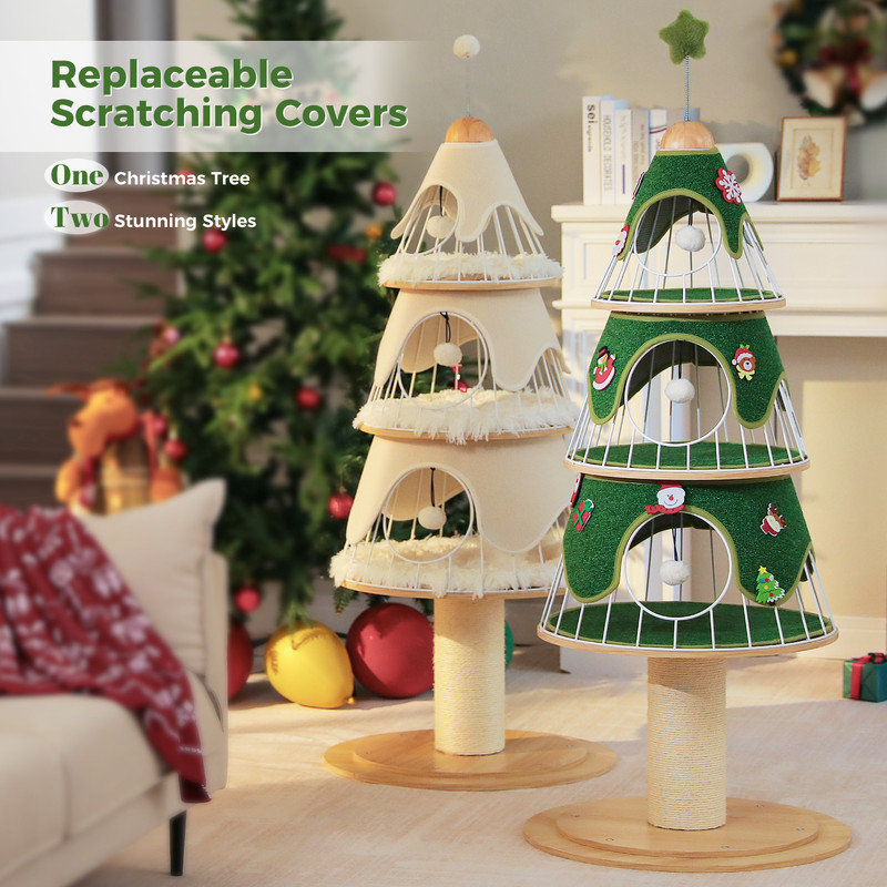 Cat Scratching Post, Christmas Tree Tall Cat Scratching Board With Natural Sisal Scratching Rods And Interactive Toy Ball For Kittens And Kittens