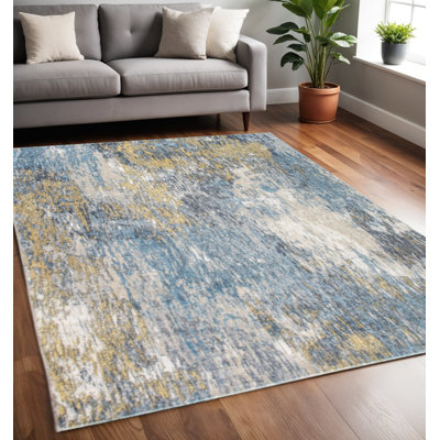 Tapis de couloir moderne bleu et abstrait