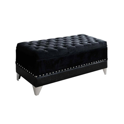 Stylish Black Trunk With Mirror Legs And Attractive Nailhead Trim - Glamorous Look Large Surface Spacious Storage