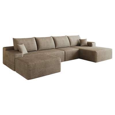 Canapé modulaire 135 po avec 1 repose-pieds Cloud, fauteuils rembourrés minimalistes modernes, canapé en U confortable pour le salon, canapé d'angle à assise profonde, aucun assemblage requis, chameau (tissu en velours côtelé moelleux)
