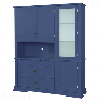 Buffet autoportant traditionnel 63,3 x 17,8 x 78,3 pouces avec grand bahut - grand garde-manger, tiroirs, tablette de porte, tablettes réglables, bleu