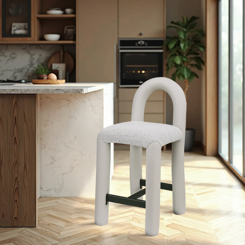 Amari Stool, Vegan Leather & Boucle Fabric, Taupe