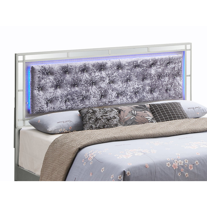 Silver Champagne Queen Velvet Upholstered Bed with Tufted Headboard