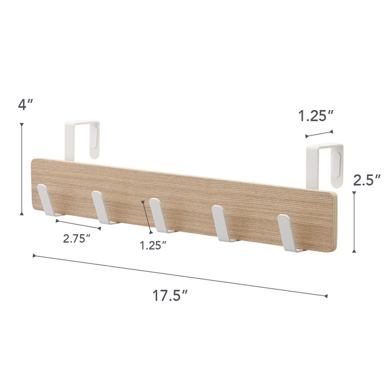 Beige Wood and Metal Over-The-Door Hook Rack