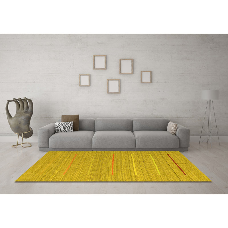 Tapis contemporains jaunes lavables à la machine 2785, Carré de 6 pi