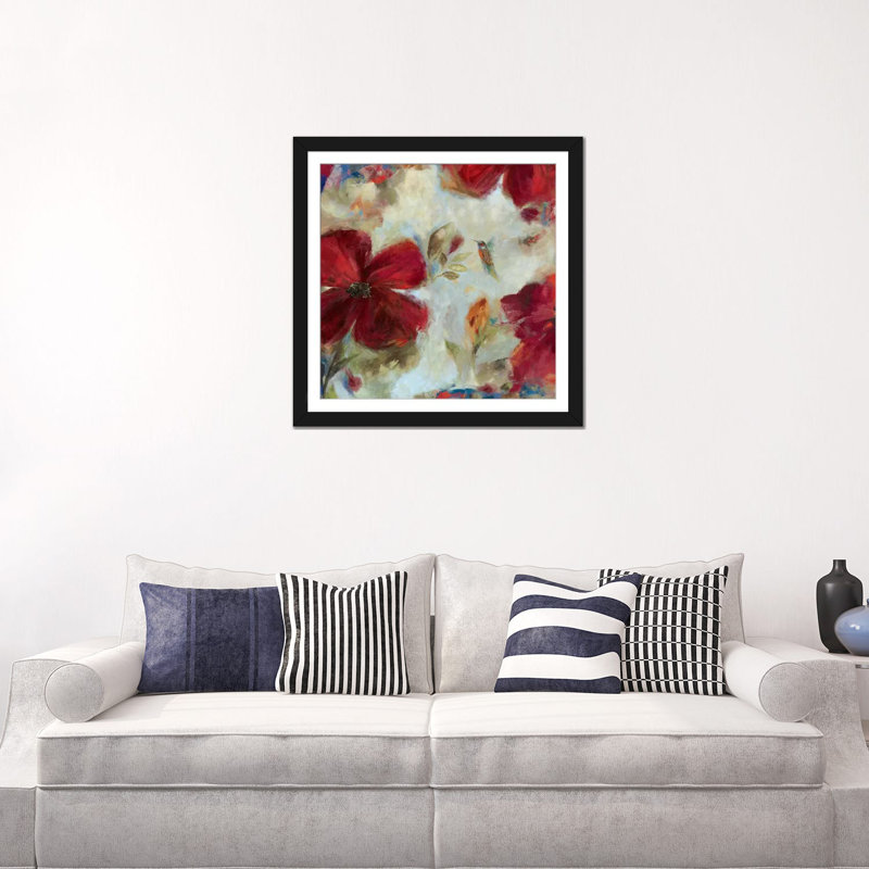 «Hummingbird II», impression sur toile, H 16 po x l 16 po x P 1 po, Papier beaux-arts encadré noir, Blanc
