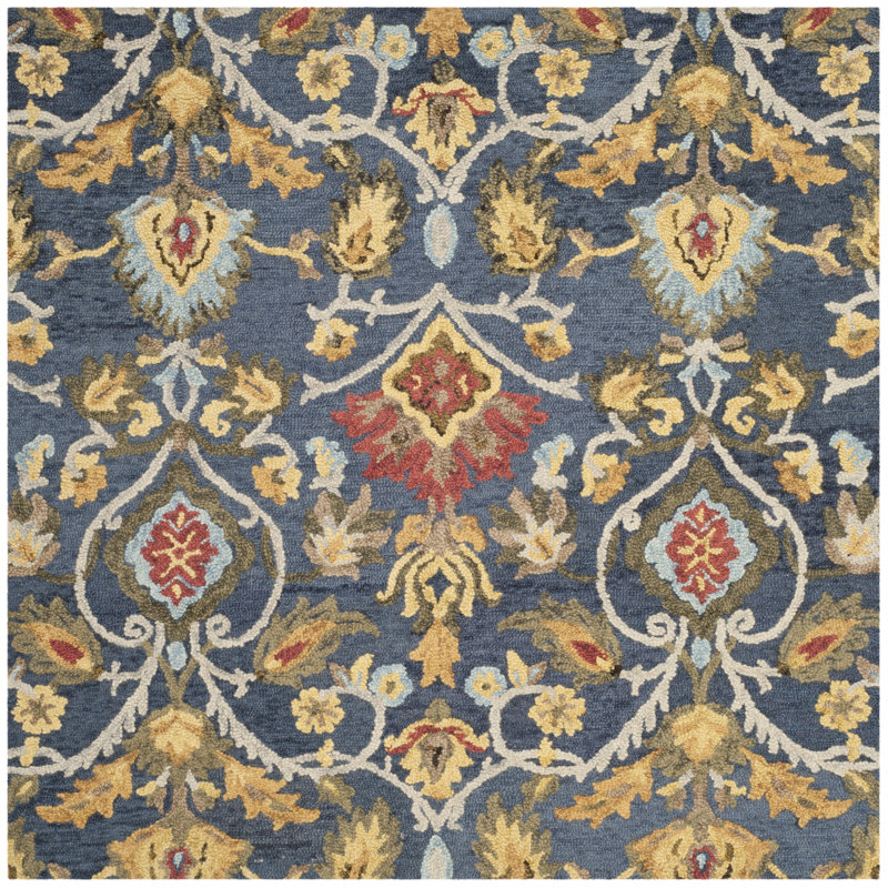 Tapis floral en laine touffeté à la main Haimes, Navy Multi, Square 7'