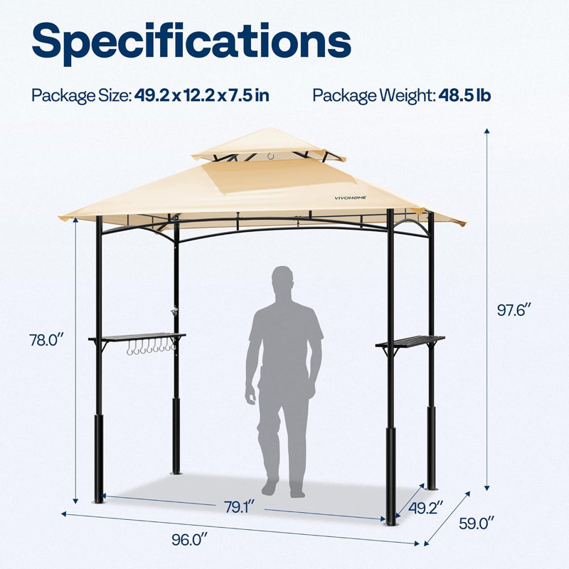 8 pi L 5 pi. Auvent de pavillon en acier à double toit D, Beige