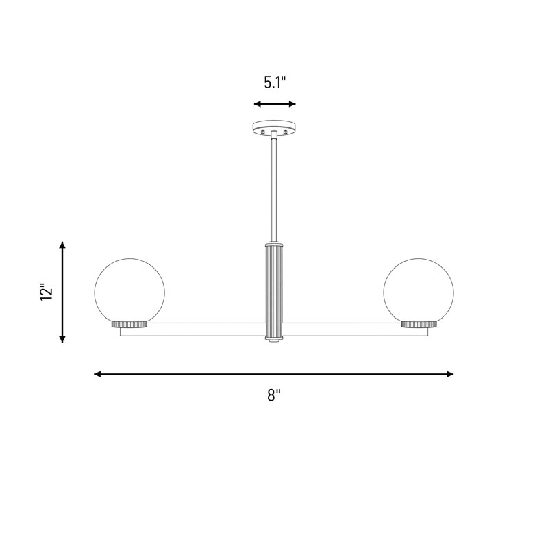 Oshra 2-Light Linear Chandelier in Chrome, Chrome