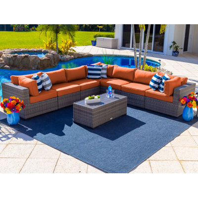 Ensemble de conversation modulaire en rotin avec coussins Sunbrella 8 pièces Sorrento