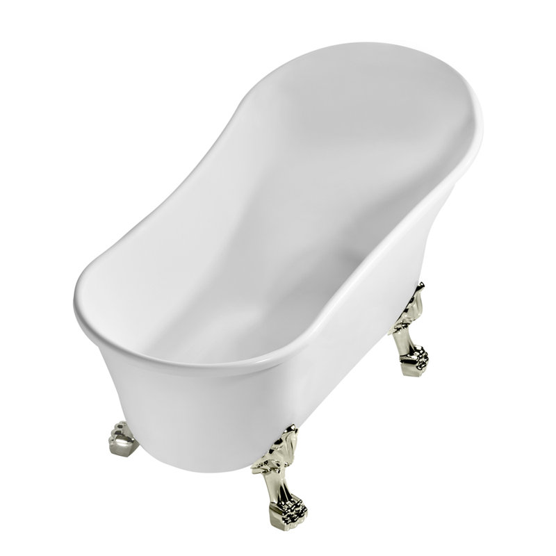 55" Streamline Clawfoot Soaking Acrylic Bathtub, Brushed Nickel, Brushed Nickel