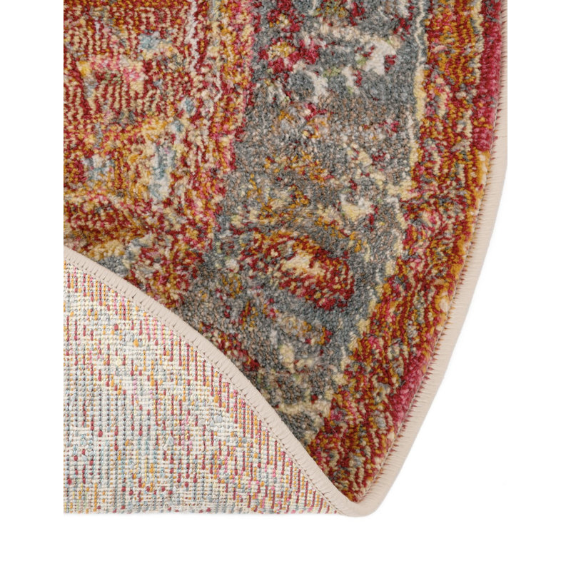 Tapis rouge rouille Folmar, Red/Yellow/Navy, Ovale 3 pi 3 po x 5 pi 3 po