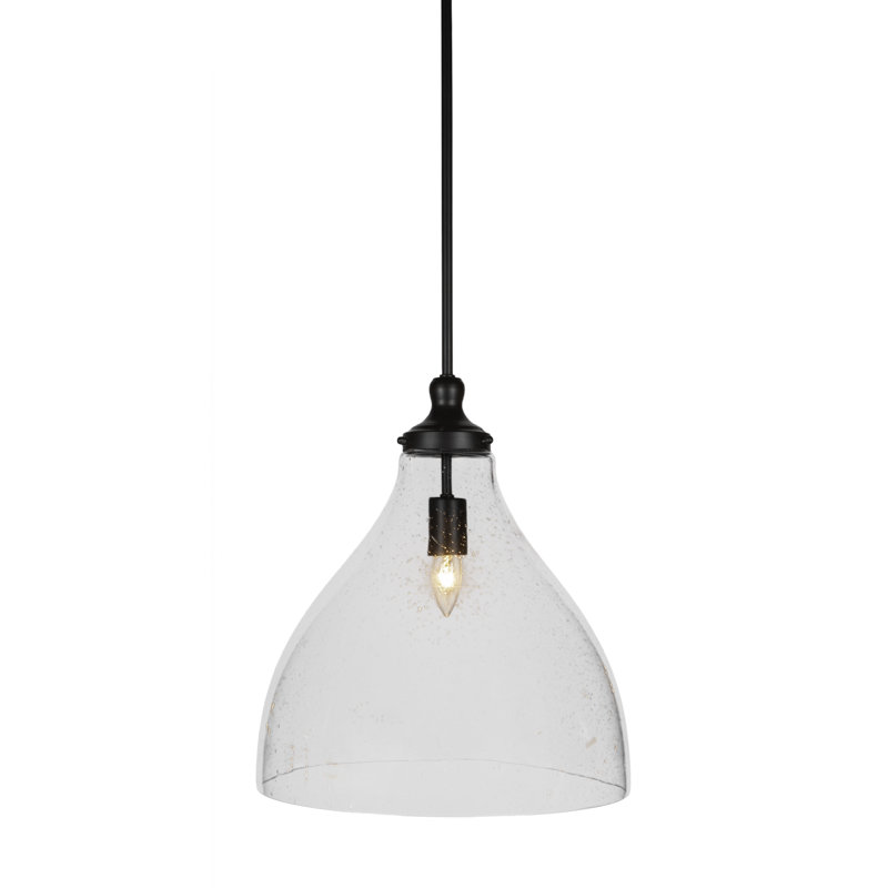 Elraine Stem Hung Pendant Glass, Clear Bubble, Matte Black, 19" H x 15.5" W x 15.5" D