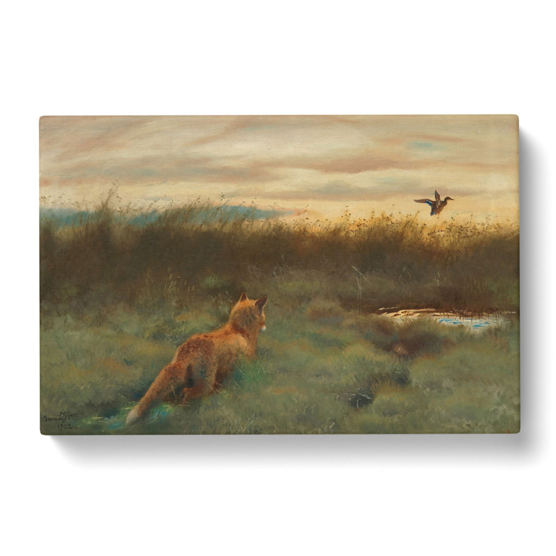 Fox And Duck by Bruno Liljefors - Wrapped Canvas, 50cm H x 76cm W x 3cm D