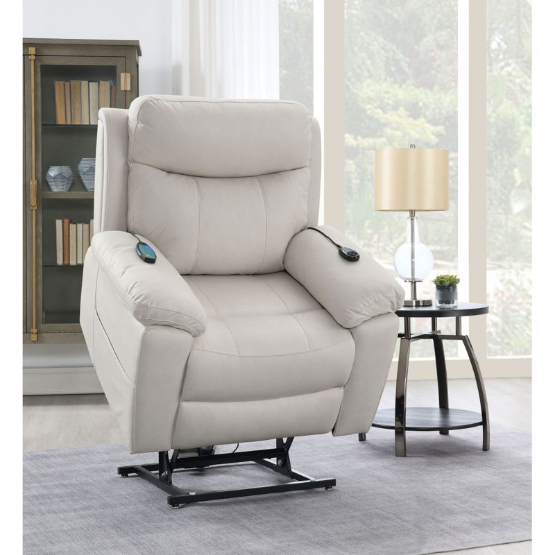Chriki Polished Microfiber Power Motion Recliner With Lift, Heating & Massage Chair, Beige