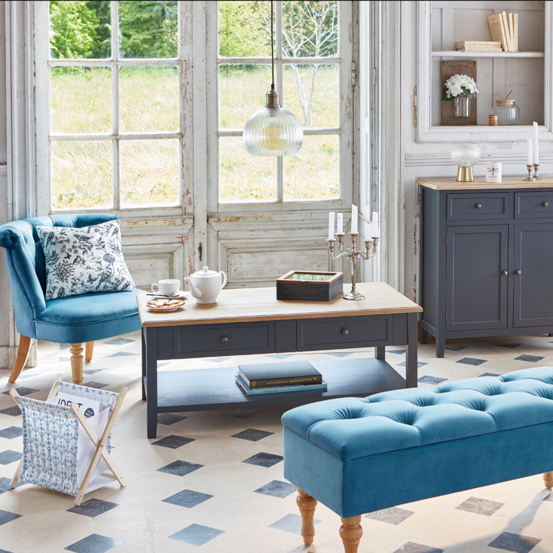 Zebulon Upholstered Storage Bench, Blue