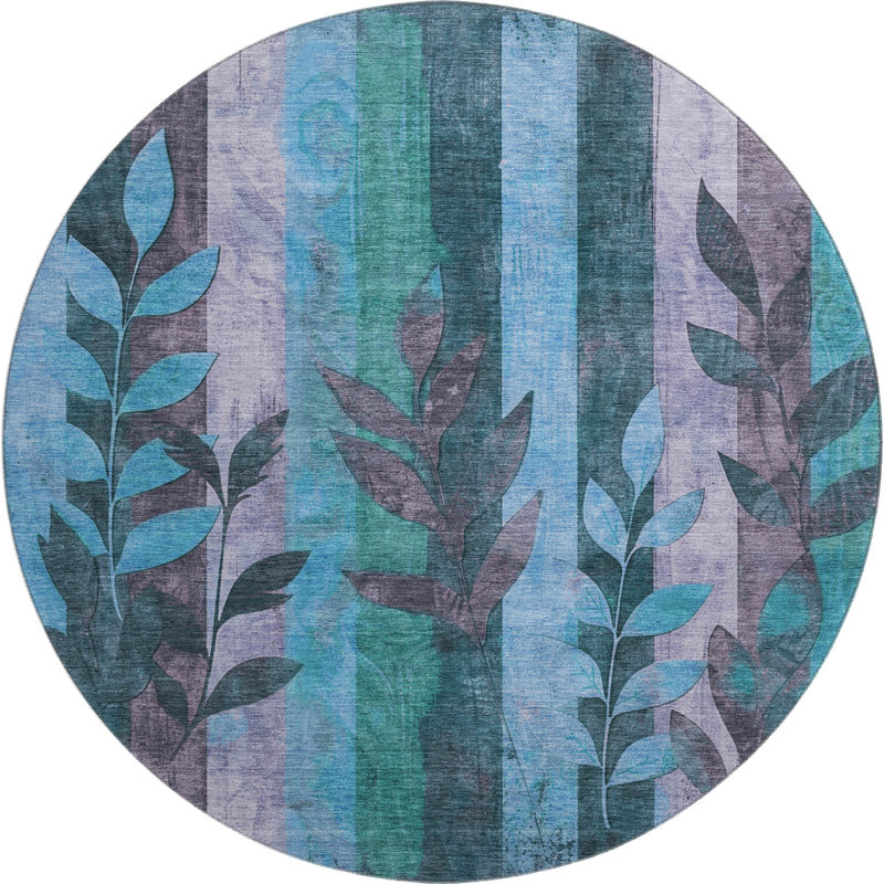 Premium Machine Washable Mayfield AMF1871 Floral Rug, Round 8'