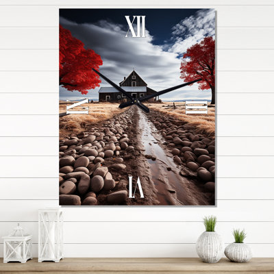Red Farmhouse Rustic Elegance II - Landscape & Nature Wall Clock