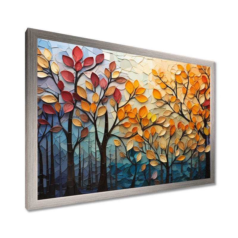 Leaves Autumnal Symphony Patchwork I - Décoration murale feuilles, H 12 po x l 20 po, Cadre photo unique, Argent argent