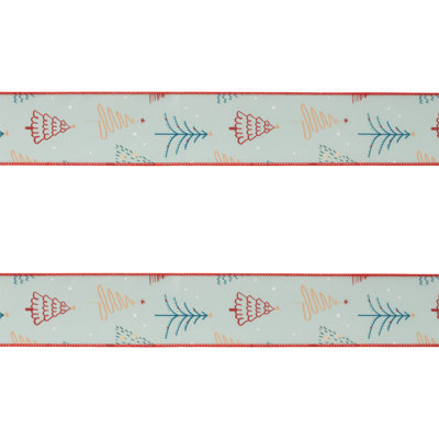 Christmas Tree Print Wired Ribbon