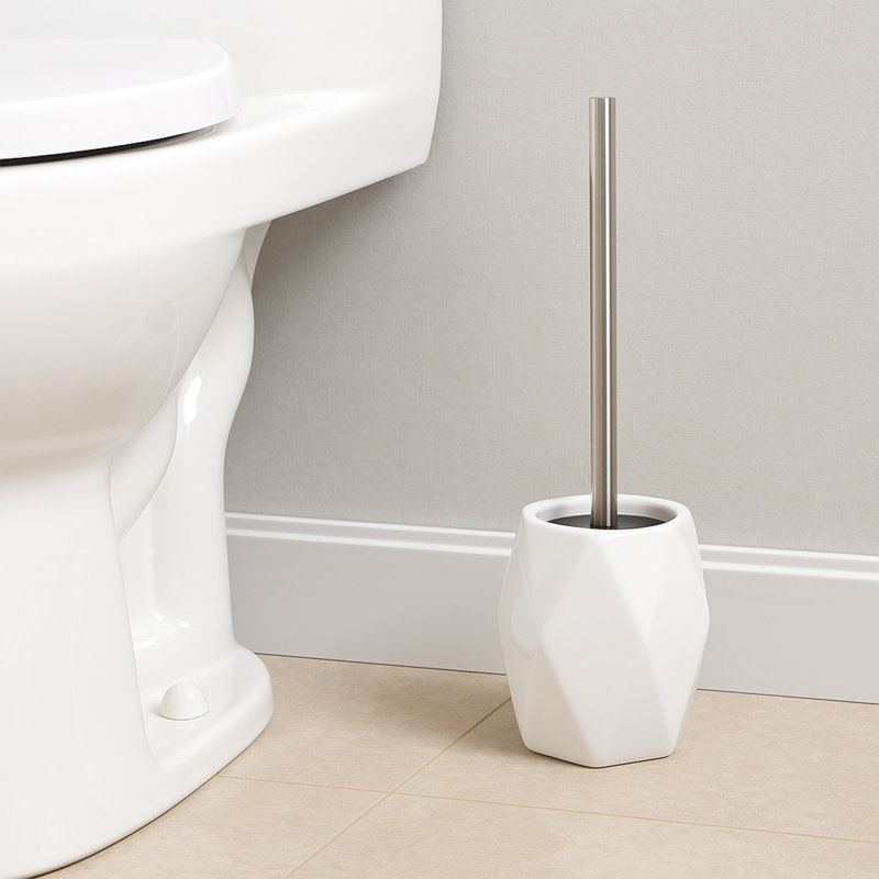 Ensemble de brosse et porte-cuvette de toilette autoportant en grès diamant, Blanc