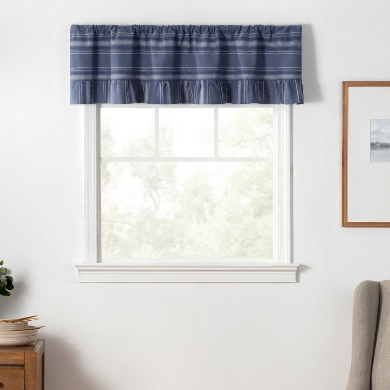 Martha Stewart Ruffle Stripe  60 X 14 1 Pc Valance Blue
