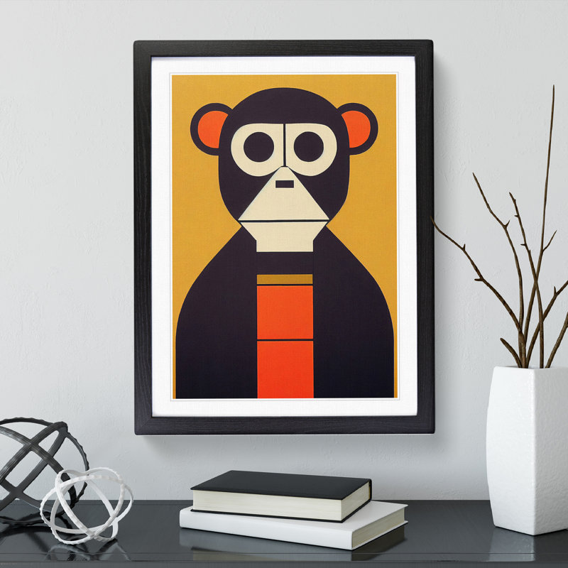 Abstract Monkey Art No.1 - Wall Art, 34cm H x 25cm W, Black Picture Frame, White