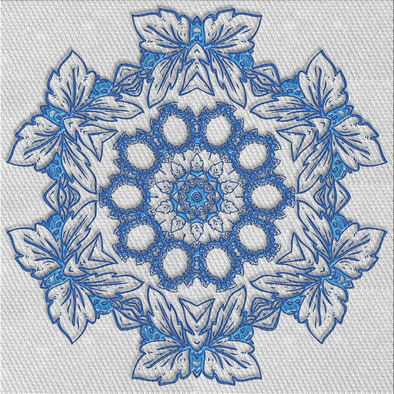 Tapis bleu/blanc cassé tissé à la machine, Carré 7 pi