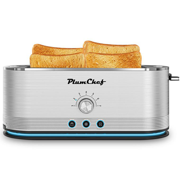 4-Slice Toaster, 7 Browning Settings, Defrost/Reheat Functions, Removable Crumb Tray, Full body Stainless Steel Housing 1350W,Anti-Fingerprint Anti-Jam stainless steel