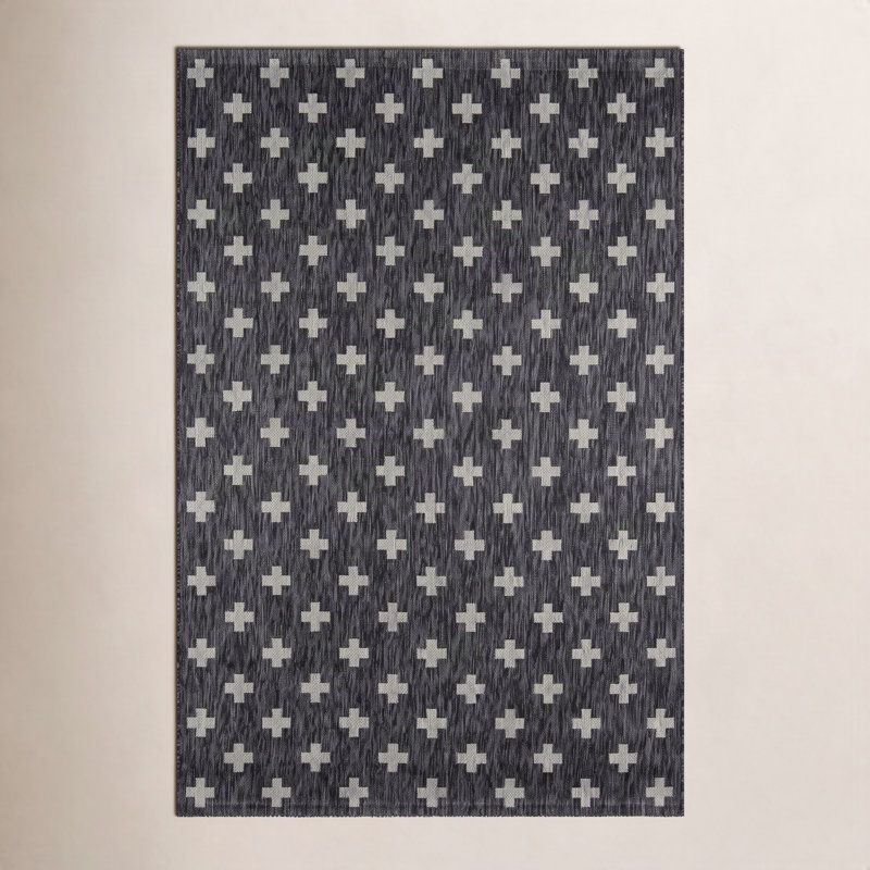 Tapis rayé intérieur / extérieur Umbria, Rectangle 6 pi 7 po x 9 pi 6 po, Charcoal 