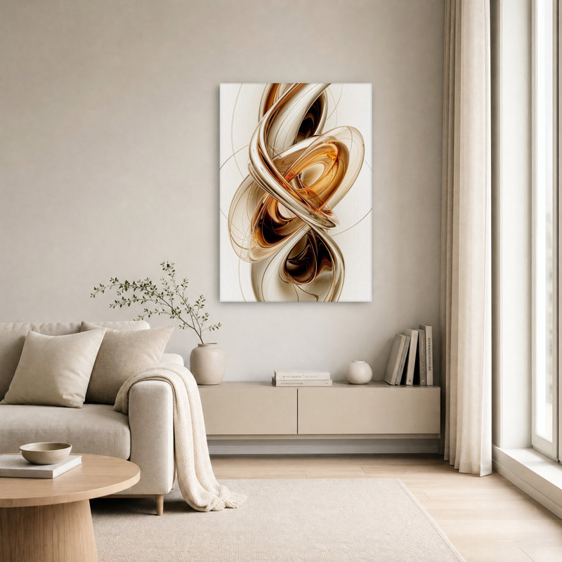Tableau abstrait tourbillonnant en bronze et or métallisés sur toile, H 18 po x l 12 po