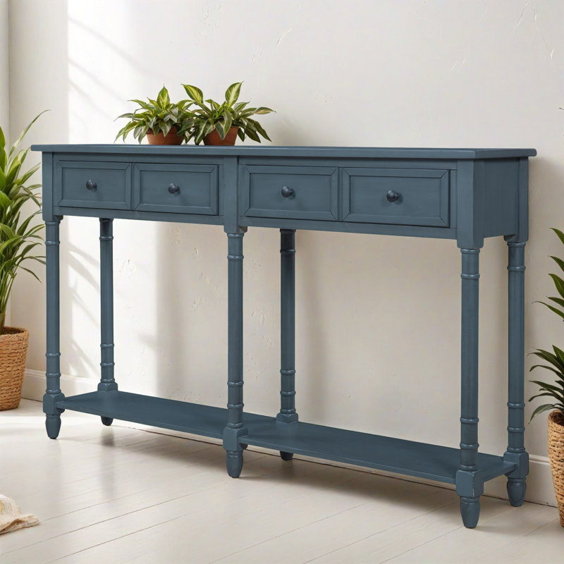 58.02" Console Table, Minimalist Entryway Table with 2 Drawers, Sofa Table with Bottom Shelf for Living Room, Hallway