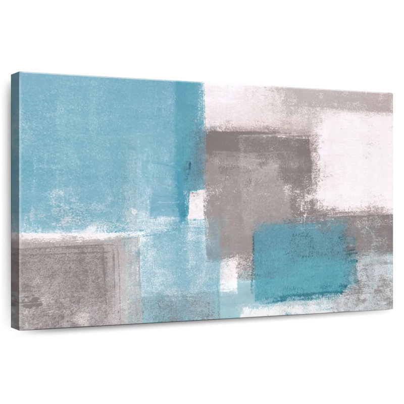 Avery abstrait bleu et gris, H 26 po x l 39 po