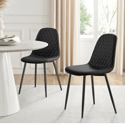 Morral Luxury Diamond Quilt Stitched Faux Leather Upholstered Tapered Metal Leg Dining Chairs