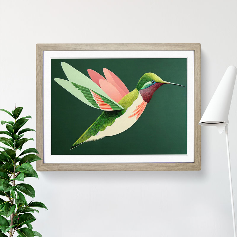 A Daring Hummingbird Abstract - Framed Print, 34cm H x 46cm W x 2cm D, Oak