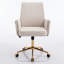 Chaise de bureau ergonomique blanche à dossier moyen en velours côtelé avec base dorée
